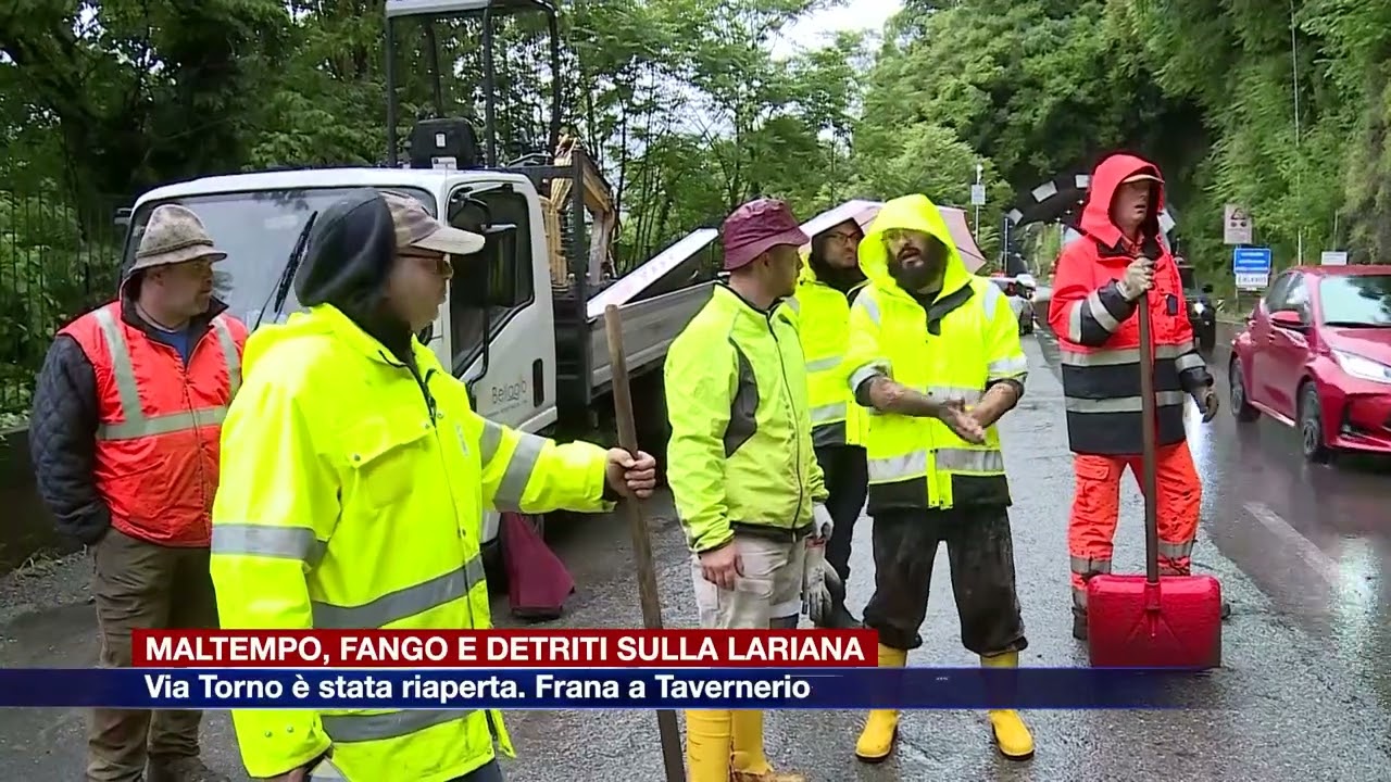 Etg - Maltempo, fango e detriti sulla Lariana. Via Torno a senso unico alternato. Frana a Tavernerio