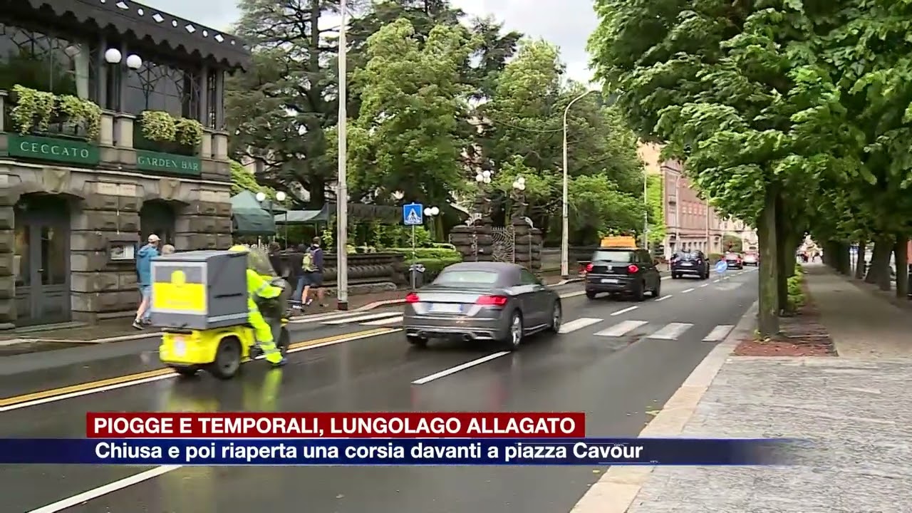 Etg - Le piogge allagano il Lungolago: chiusa e poi riaperta una corsia davanti a piazza Cavour