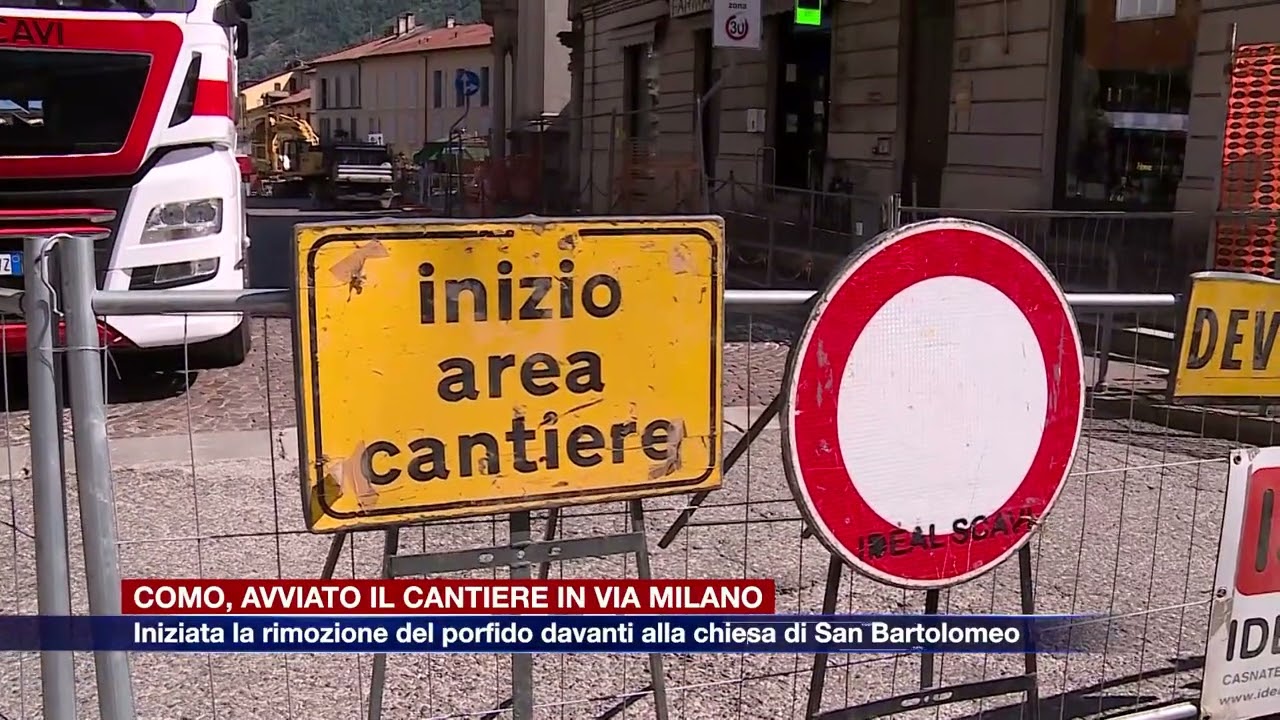 Etg - Como, avviato il cantiere in via Milano con la rimozione del porfido davanti a San Bartolomeo