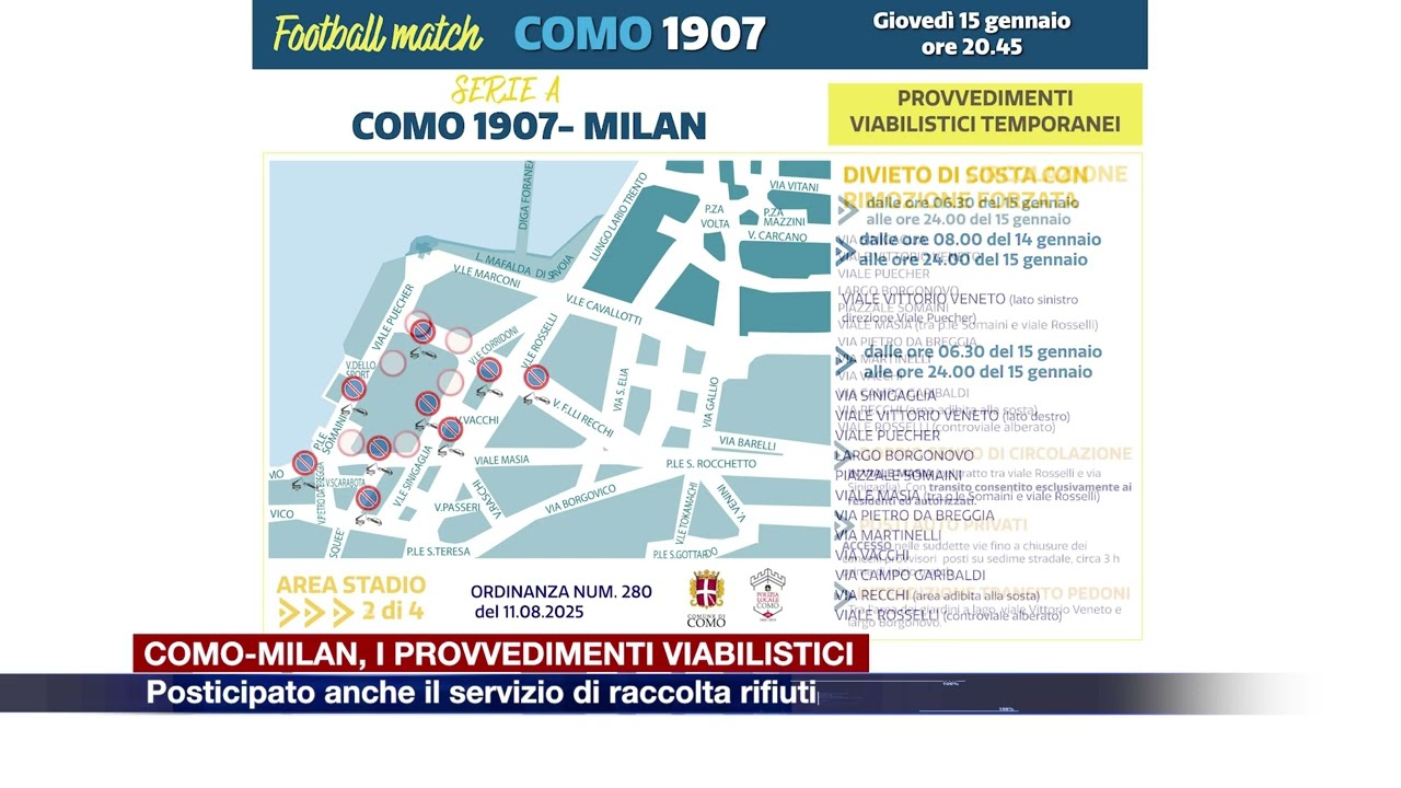Etg - Como-Milan, modifiche alla viabilità in zona Stadio e area Lazzago