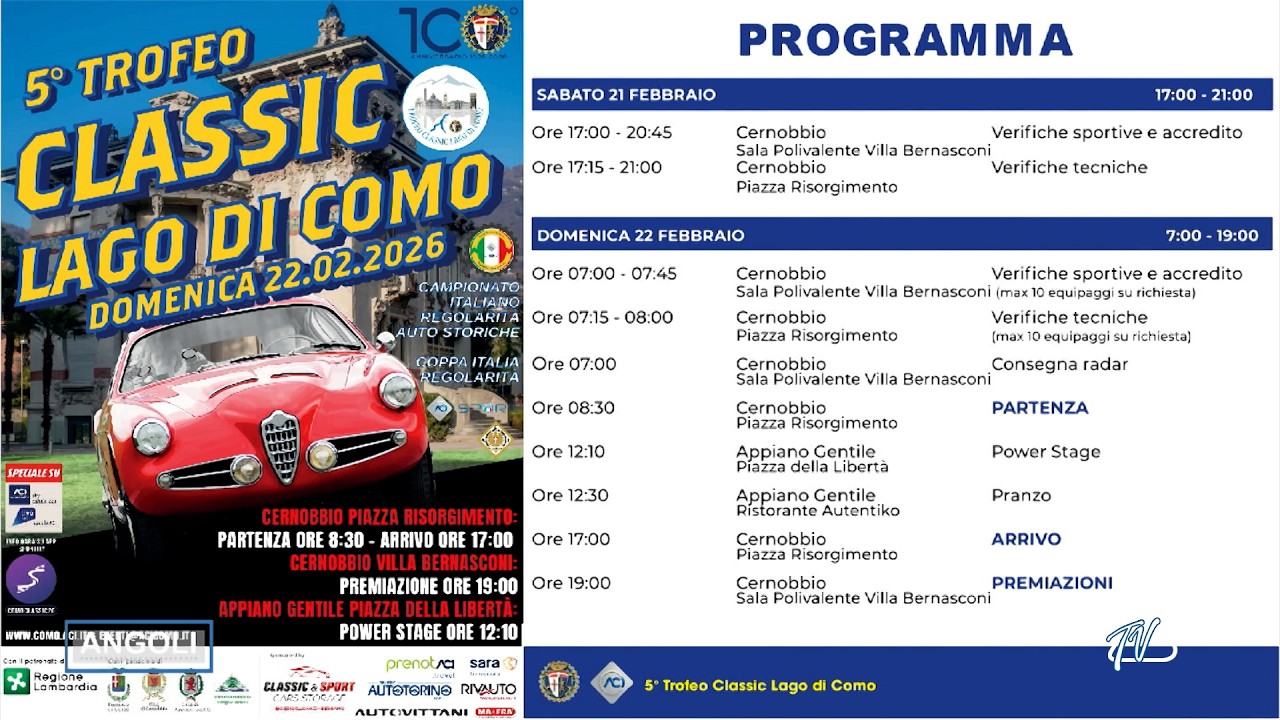 ANGOLI 20/2/2026: INFORMACI: 5° TROFEO CLASSIC LAGO DI COMO