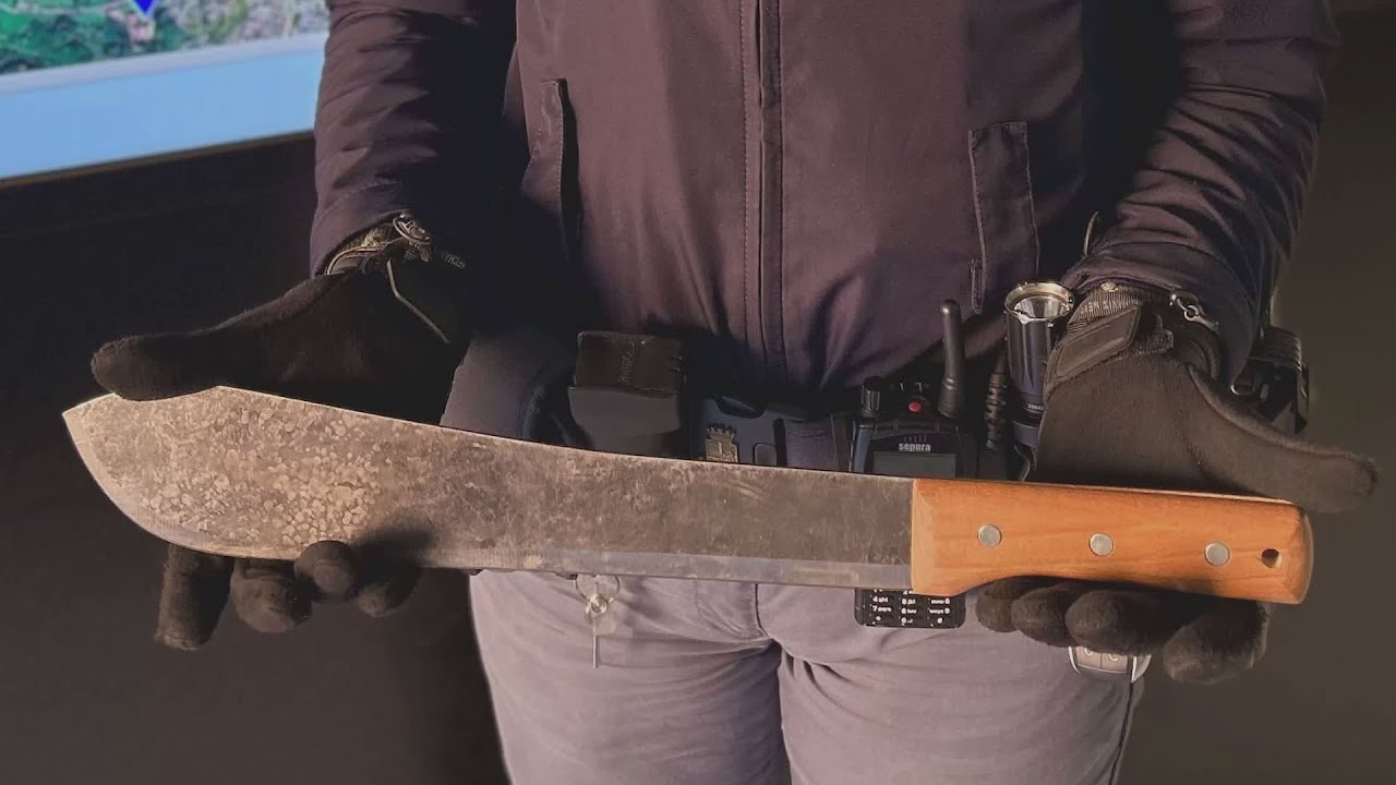 In auto con un machete di mezzo metro