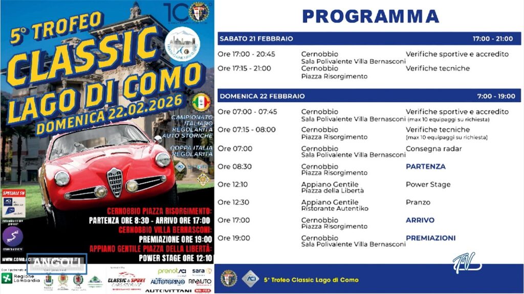 ANGOLI 20/2/2026: INFORMACI: 5° TROFEO CLASSIC LAGO DI COMO